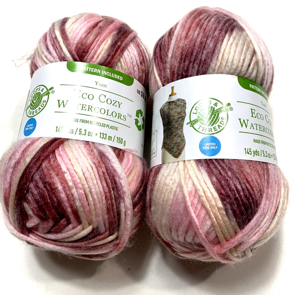 Loops & Threads Yarn Eco Cozy Watercolors "Rosewater" - 290 Yards Lot of 2